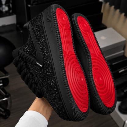 Custom Sneaker Black Glitter x Red Bottoms AF1 🩸🖤