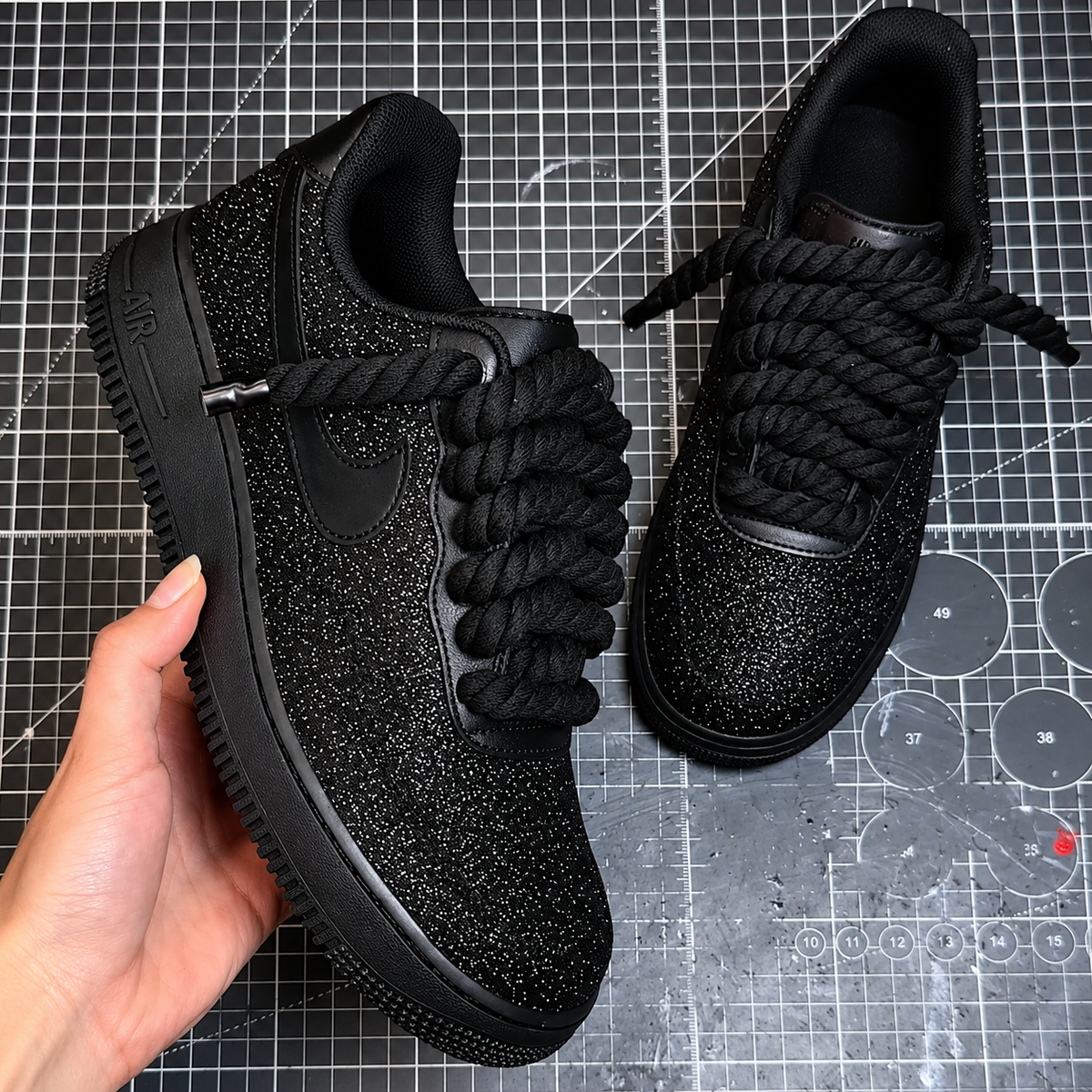Custom Sneaker Black Glitter x Red Bottoms AF1 🩸🖤