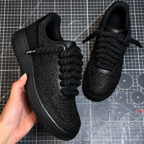 Custom Sneaker Black Glitter x Red Bottoms AF1 🩸🖤