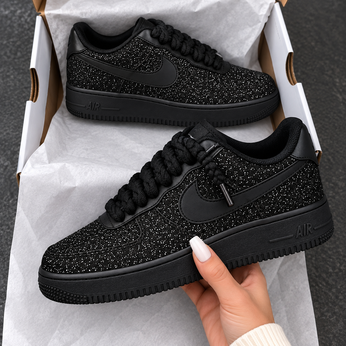Custom Sneaker Black Glitter x Red Bottoms AF1 🩸🖤