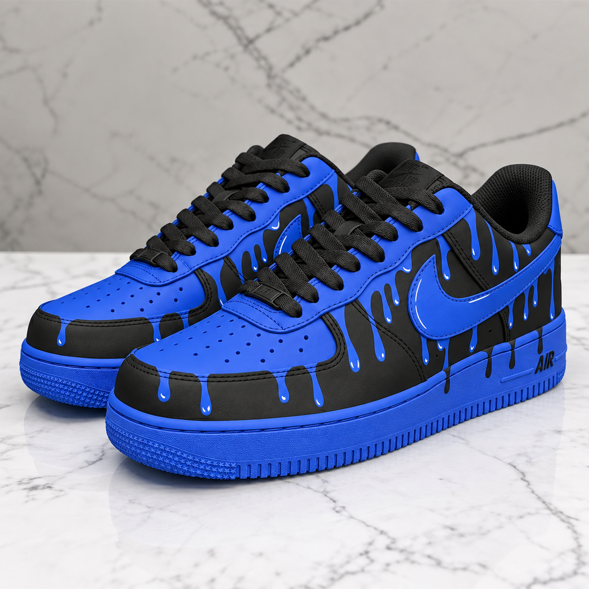 Custom Sneaker AF1 Black Blue Drip Trend