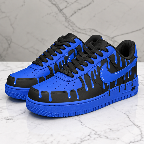 Custom Sneaker AF1 Black Blue Drip Trend