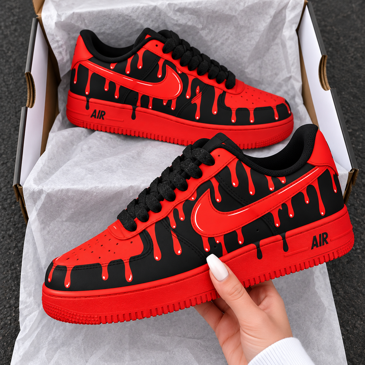 Custom Sneaker AF1 Red Black Drip